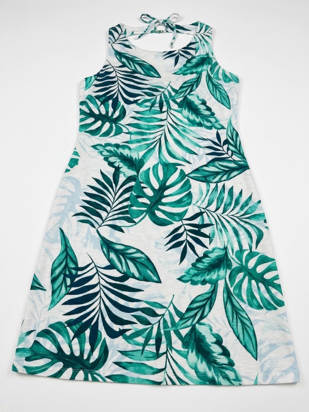 Tommy Bahama Teal & White Tropical Leaf Sleeveless Cover-Up Dress - Picture 2 of 5